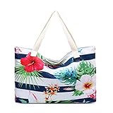 JANSBEN Große Strandtasche mit Reißverschluss Badetasche XXL Shopper Schultertasche Beach Bag fur Damen Herren (Flower)