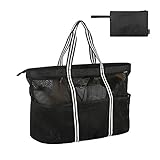 GAGAKU Extra Große Reisetasche Strandtasche Faltbare Handtaschen Netztasche für den Sommer Strand Shopping - Schwarz