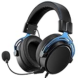 Gaming Kopfhörer mit Noise-Cancelling-Mikrofon, 7.1 Surround Sound PC Headset, In-Line Steuerung, 50mm Treiber Kabelgebundene Stereo Kopfhörer für PS4 PS5 Xbox One Switch Laptop PC (Blau)