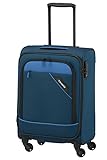 travelite 4-Rad Weichgepäck Koffer Handgepäck erfüllt IATA Bordgepäck Maß mit TSA Schloss + Aufsteckfunktion, Gepäck Serie DERBY: Stilvoller Trolley in Two-Tone-Optik, 55 cm, 41 Liter, Blau