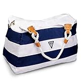 WildStage XL Strandtasche mit Reißverschluss - 45 x 24 x 36 cm - Hochwertige Schultertasche mit Innentasche - Saunatasche - Umhängetasche - Tragetasche - Damen Shopper - Blau und Weiß