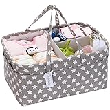 Hinwo Baby Windel Caddy 3-Compartment Infant Nursery Tote Aufbewahrungsbehälter Tragbare Organizer Neugeborenen Dusche Geschenkkorb mit abnehmbarem Teiler 10 unsichtbaren Taschen für Windeln