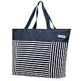 anndora XXL Shopper Navy blau weiß - Strandtasche 40 Liter Schultertasche Einkaufstasche
