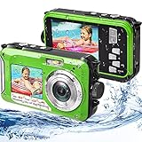 iSunFun Unterwasser Kamera Full HD 2.7K 48MP mit Zwei Bildschirmen, 16-fachem Digitalzoom und Selbstauslöser
